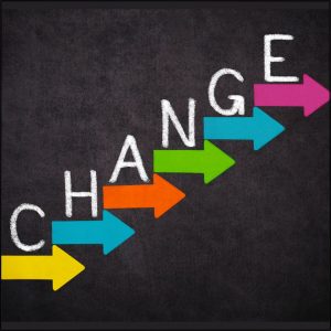 image of the word change on an angle pointing upward and different coloured arrows beside each of the letters to show how to error proof your sales execution