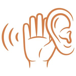 image of a graphic drawing of an ear with a hand beside it and soundwaves beside the hand to show how to sell on value not price